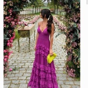 Formal gowns prom dress. Purple ruffle prom/formal dress.